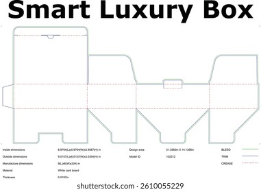 Smart Luxury Box Packaging Template Design With Dimensions And Crease Lines Illustrating Die Cut Structure And Fold Details For Professional Printing