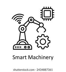 Smart Machinery vector outline icon design illustration. Manufacturing units symbol on White background EPS 10 File