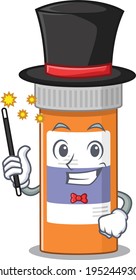 A smart Magician of pills drug bottle caricature design style. Vector illustration