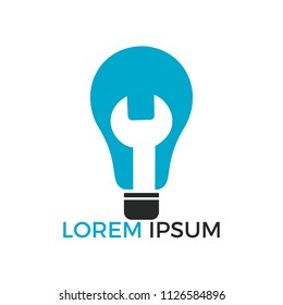 Smart Maintenance Logo. Light bulb and wrench icon design template. 