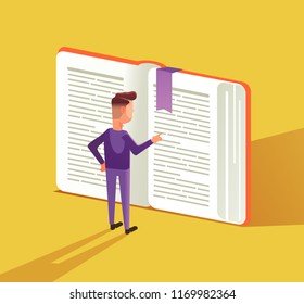 Smart Mann Charakter liest großes Buch. Bildungskonzept Flache Cartographie-Design-Illustration