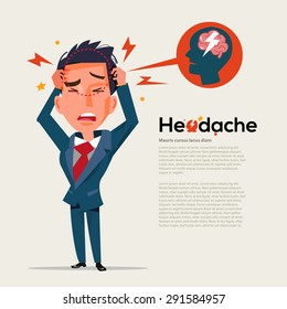 smart man get headache - healthcare and migraine concept - vector illustration