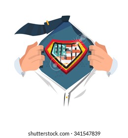 smart man open shirt to show "American flag" in hero style. American concept - vector illustration