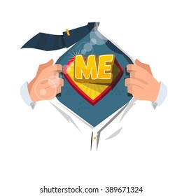 smart man open shirt to show "ME typographic" in cartoon style - vector illustration