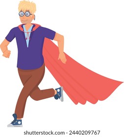 Smart man running in red cape. Intelligence superpower