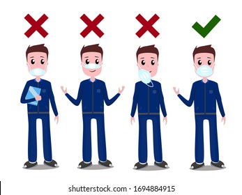 smart man show how to wearing mask correctly.
