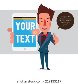 smart man with tablet - vector illustration