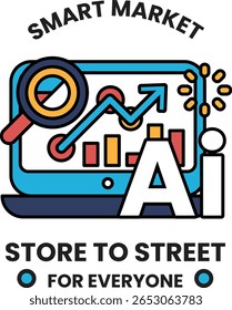 A smart market logo with a magnifying glass and a letter A. The logo is blue and white