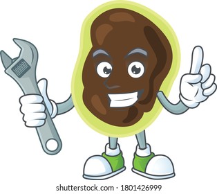 A smart mechanic firmicutes cartoon mascot design fix a broken machine. Vector illustration