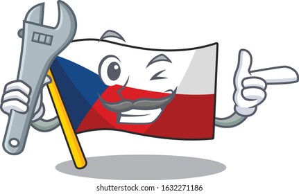 Smart Mechanic flag czechia cartoon character design