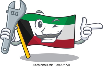 Smart Mechanic flag kuwait cartoon character design