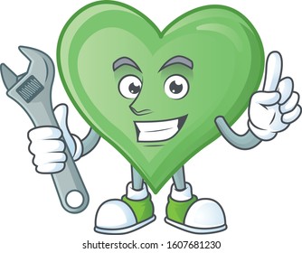 Smart Mechanic green love cartoon character design
