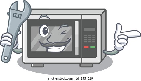Smart Mechanic in microwave cartoon character design
