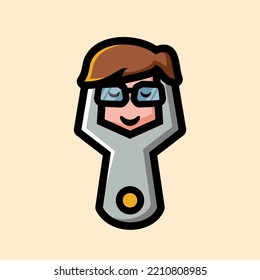 Smart mechanic nerd cartoon logo, flat design style 