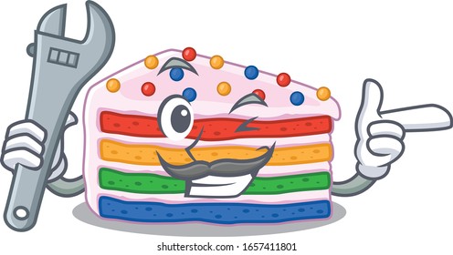 Smart Mechanic rainbow cake cartoon character design