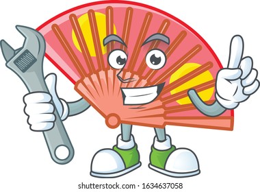 Smart Mechanic red chinese folding fan cartoon character design
