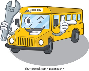 Smart Mechanic school bus cartoon character design