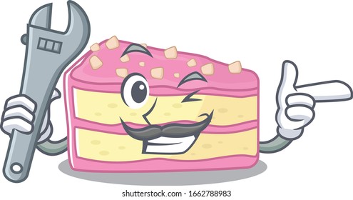 Smart Mechanic strawberry slice cake cartoon character design