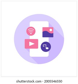 Smart media flat icon. Smart internet connection and social media on smartphone. Digital smart technologies concept. Color vector illustration