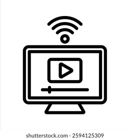 Smart Media Line Vector Illustration On White Background.