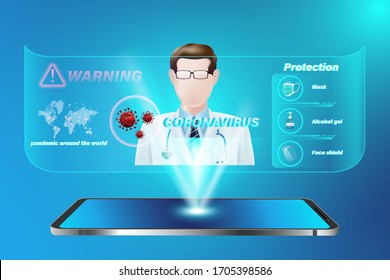 Intelligentes medizinisches Warnkonzept für Warnrisiken. Pandemieausbruch Koronavirus oder Covid-19 Schutzkonzept. Vektorillustration-Illustrationsdesign.
