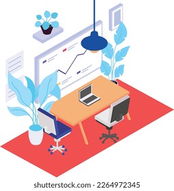 Smart Meeting Room isometric concept, Healthy Work Spaces vector color icon design, Green Office symbol, Eco Friendly Workspace sign, Modern furnishing element stock illustration