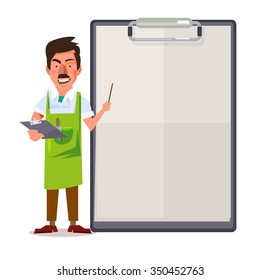 smart merchant giving a presentation - vector illustration