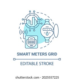 Smart meters grid blue concept icon. Power management system abstract idea thin line illustration. Intelligent measuring device. Vector isolated outline color drawing. Editable stroke