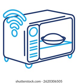 Ícone de micro-ondas inteligente representado pelo estilo de linha dupla de micro-ondas automático.