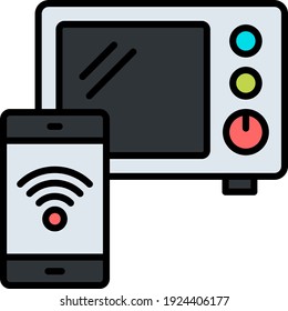 smart microwave oven Concept, Iot Enabled Home Devices Vector line Icon Design, Internet of things symbol on white background, IoT and automation stock illustration