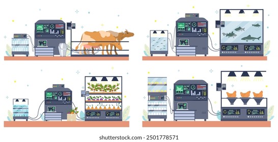 Smart milk, fish, garden and chicken farm set