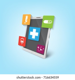 Smart mobile health design illustration. Track your health with devices. Medical Innovative Information Technology.