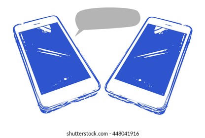 Smart mobile phone and text box comment in blue and white pop color design background