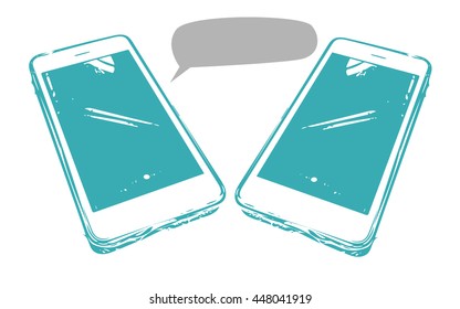 Smart mobile phone and text box comment in green and white pop color design background