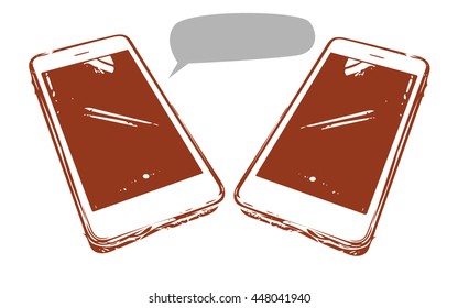 Smart mobile phone and text box comment in brown and white pop color design background