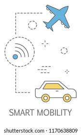 Smart mobility as a part of city of future concept. Idea of making comfortable transportation and road communication using internet of things. Isolated flat vector illustration