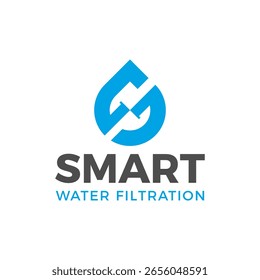 Smart, modern logo with letter S, water drop, and pipe symbol — ideal for water filtration, plumbing system, environmental company, clean tech, or industrial utility branding.