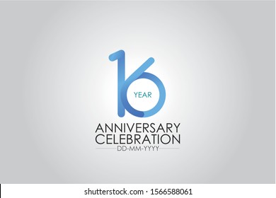 Smart Modern look 16 years anniversary celebration simple and elegant clean look for greeting card, invitation, banner - vector