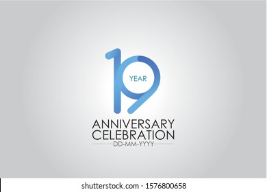 Smart Modern look 19 years anniversary celebration simple and elegant clean look for greeting card, invitation, banner - vector