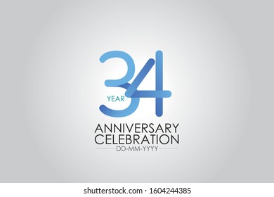 Smart Modern look 34 year anniversary celebration simple and elegant clean look for greeting card, invitation, banner - vector