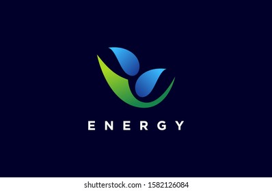 smart modern water and leaf technology logos for energy company. Vector illustration of icon template