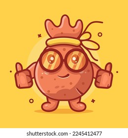 smart money bag character mascot with thumb up hand gesture isolated cartoon in flat style design