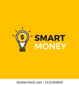 Smart money logo. Luminous light bulb with gold dollar coin logotype. Crowdfunding for fresh ideas. Vector line art illustration