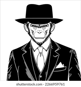 Smart Monkey Business: A Primate in a Suit and Tie with a Top Hat.
