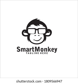 Smart Monkey Logo Design Icon Silhouette