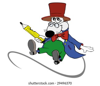 smart mouse with a pencil vector illustration