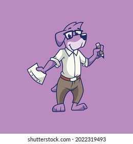 Smart Nerd Office Dog Cartoon Character