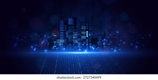 Smart night city digital background. Technology futuristic citynight concept. Vector illustration 