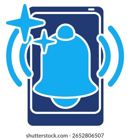 Icono de campana de notificación inteligente representado por campana, teléfono inteligente, sonido estilo Dualtone.