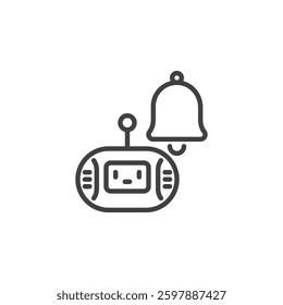 Smart Notification line icon. linear style sign for mobile concept and web design. Chatbot with a bell symbol outline vector icon. AI generated alerts symbol, logo illustration. Vector graphics
